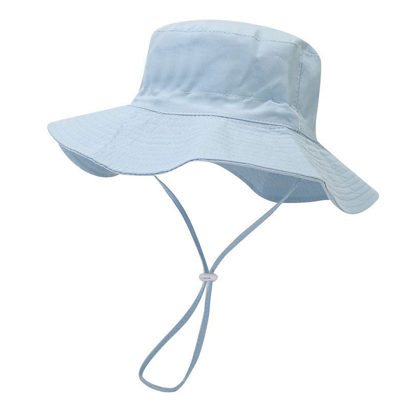 Wholesale Cotton Solid Color Kids Bucket Hat with Windproof Rope